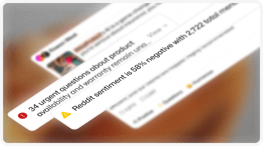 Customer feedback dashboard showing urgent questions and sentiment