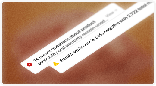Alert notifications showing urgent questions and sentiment