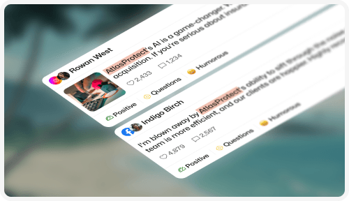 Social media monitoring dashboard showing brand mentions